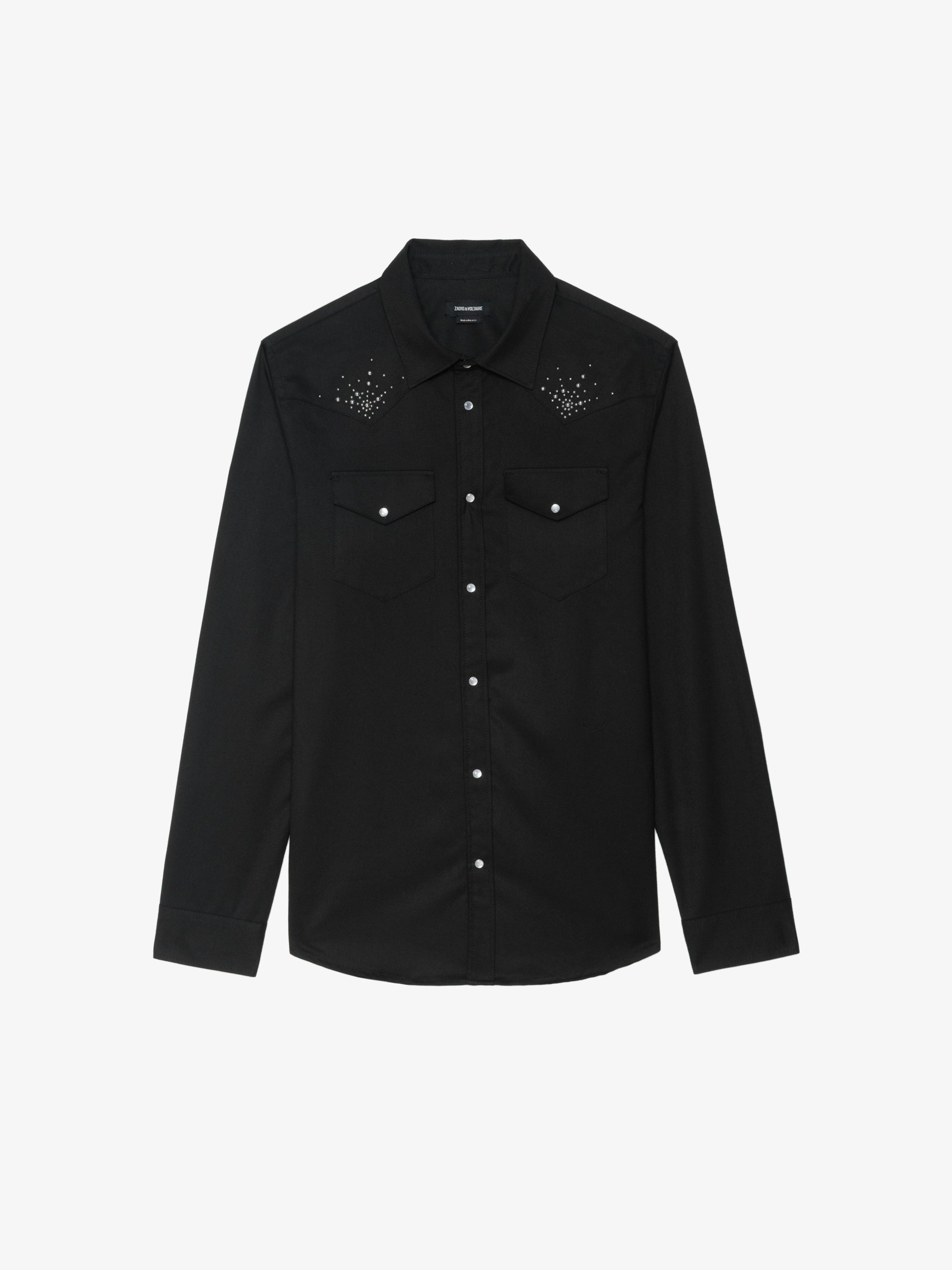 Saby Shirt - Denim shirt with flannel finish, flap pockets with wing embroidery, western-inspired details, studs, long sleeves and button fastening.